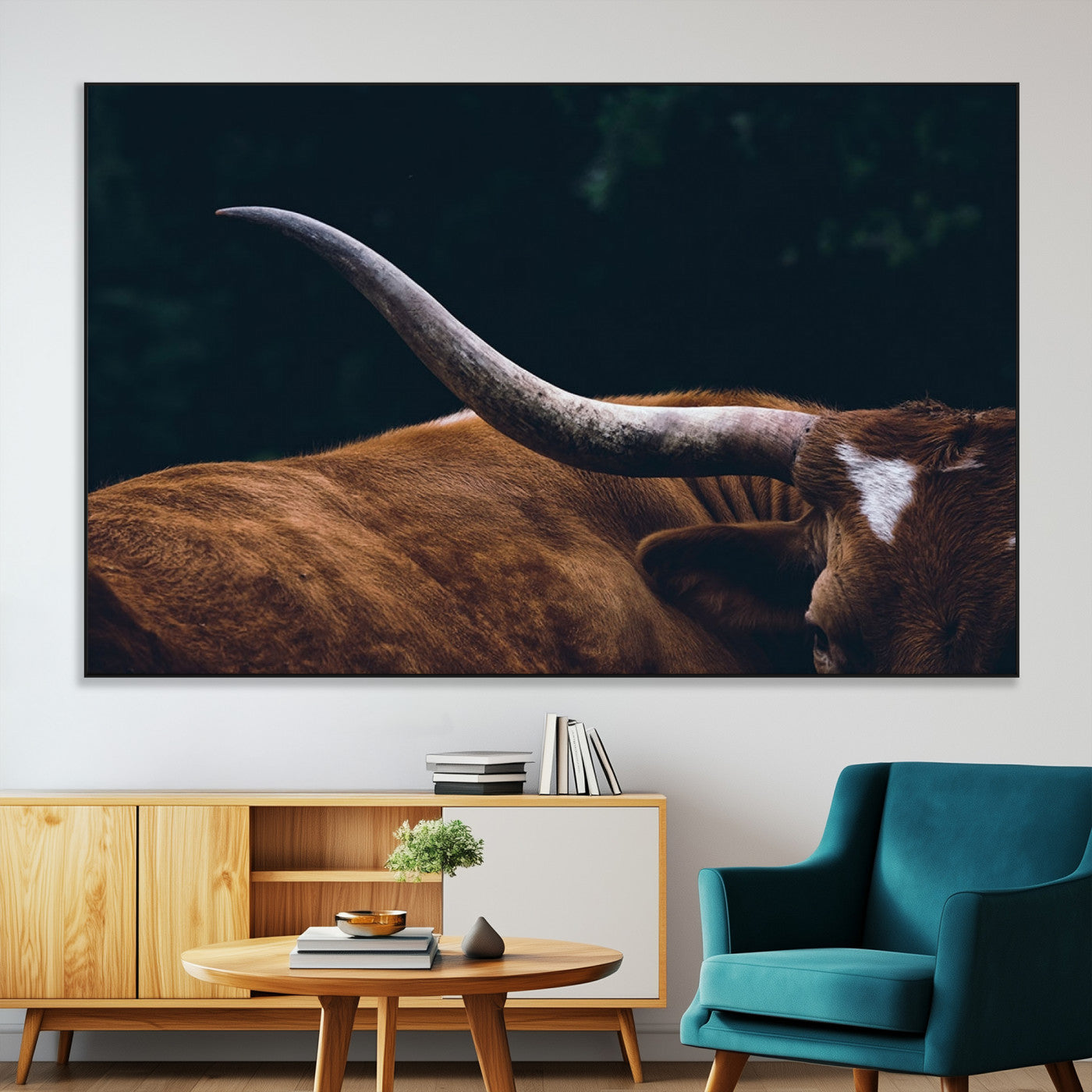 SEG-FC-51X34_Oversize - Texas Longhorn Bull Wall Art Canvas Print - Large Framed Canvas Wall Art, Farmhouse Cabin Wall