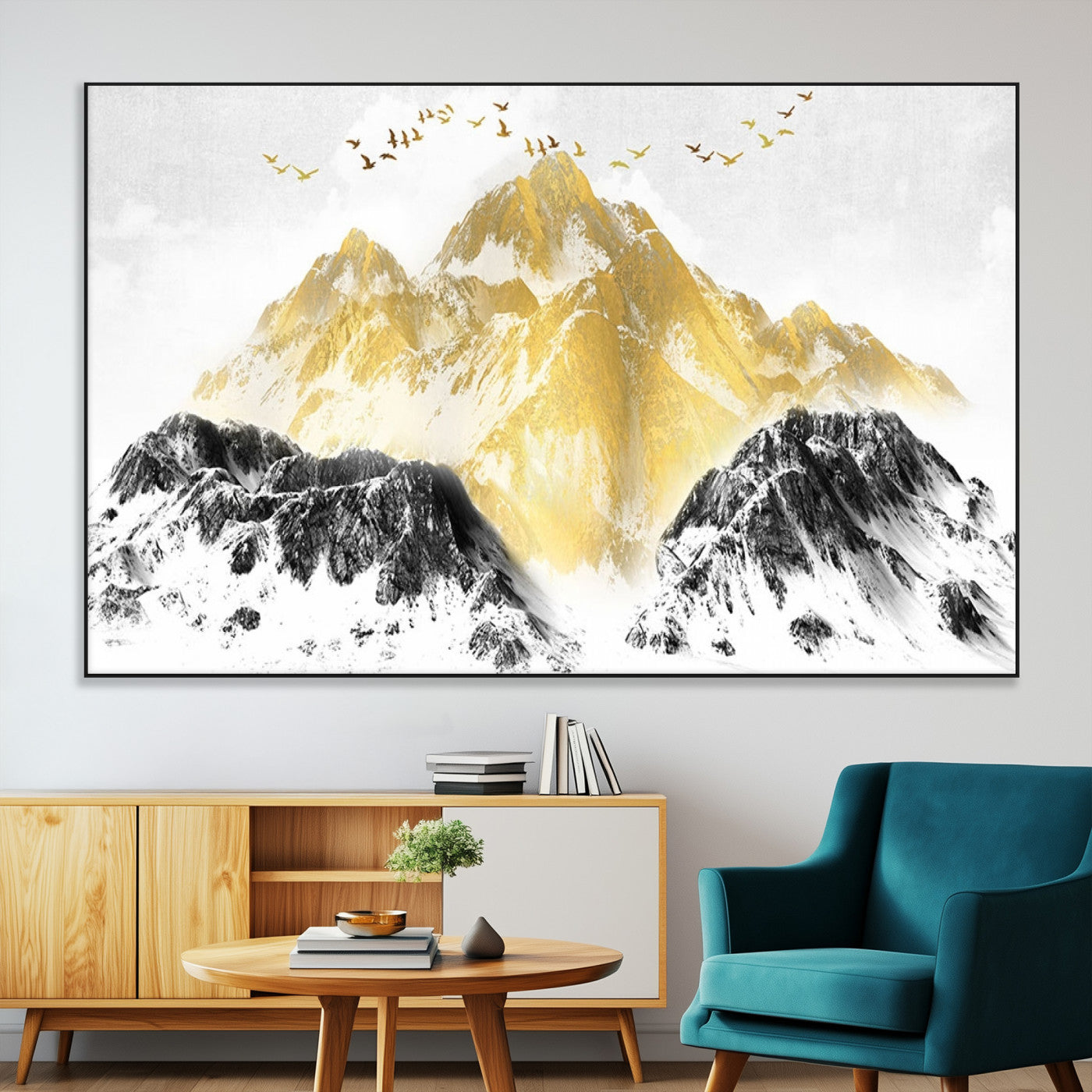 -Golden Mountain Triptych Wall Art Canvas Print, Modern Giclee Canvas Print, Nature Landscape Decor