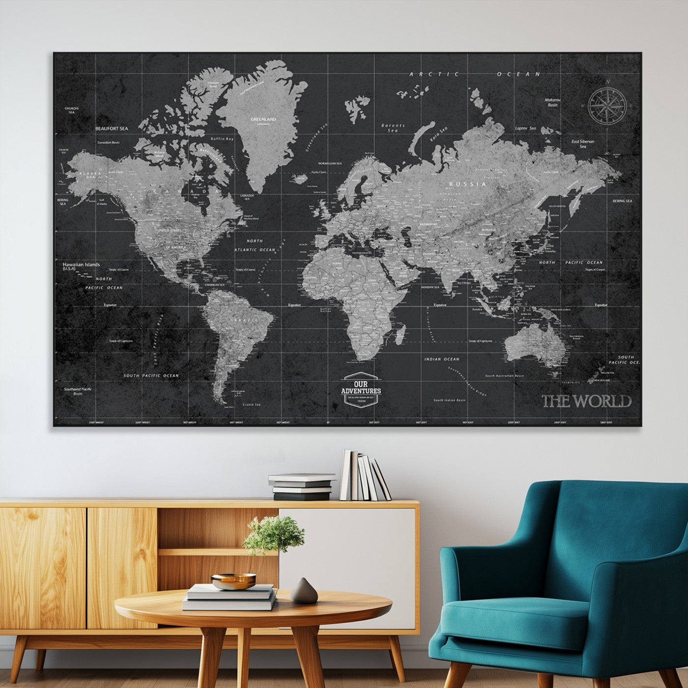 SEG-FC-51X34_Oversize - Push Pin World Map Canvas Print – Framed Wall Art for Couples to Track Their Travels – Anniversary