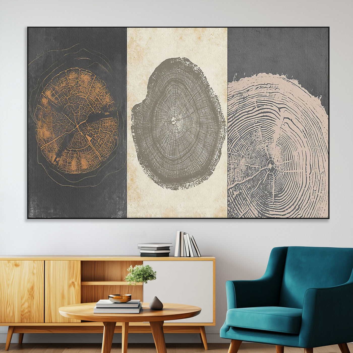 SEG-FC-51X34_Oversize - Boho Tree Ring Wall Art, Modern Minimalist Wood Grain Canvas, Tree Slice for Rustic Decor, Farmhouse
