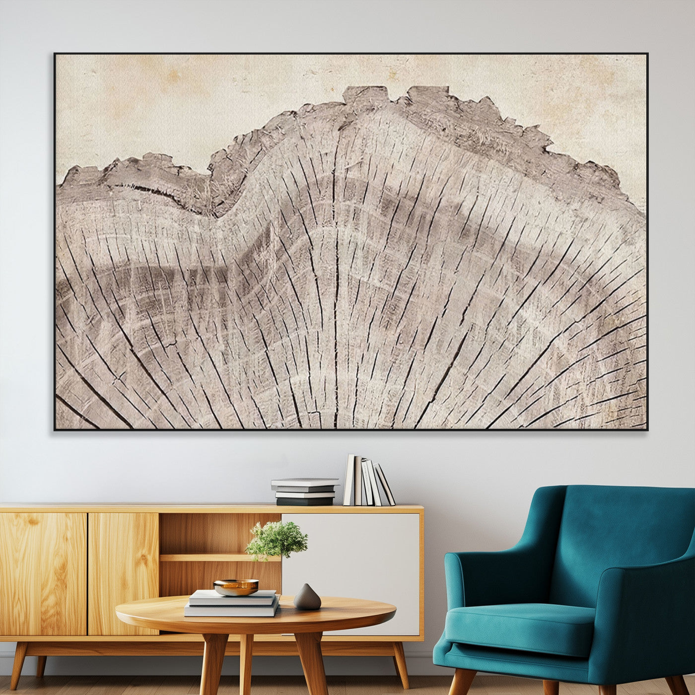 SEG-FC-51X34_Oversize - Tree Ring Wall Art Triptych, Rustic Wood Ring Canvas Print, Minimalist Wall Decor for Modern Homes