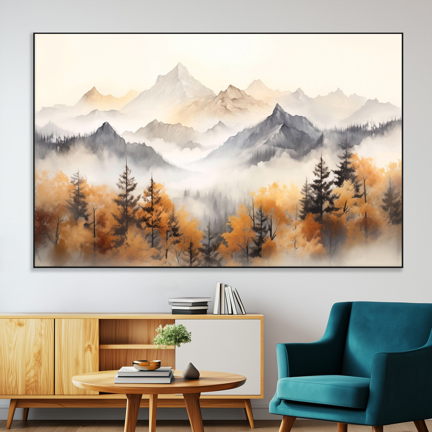 SEG-FC-51X34_Oversize - Abstract Mountain Wall Art | Misty Mountain Forest and Mountains Canvas Print for Living Room,