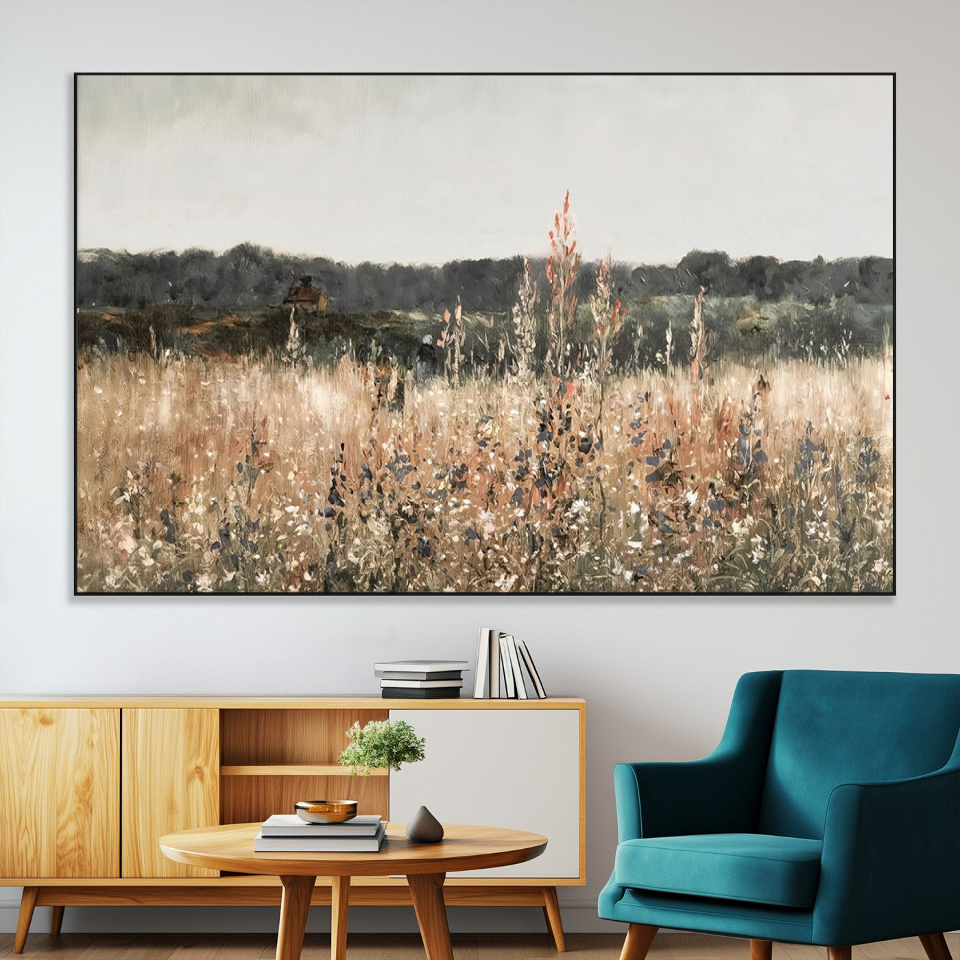 SEG-FC-51X34_Oversize - Abstract Wildflower Art Field Landscape Oil Painting Print, Country Field Wall Art - Framed Ready to Hang