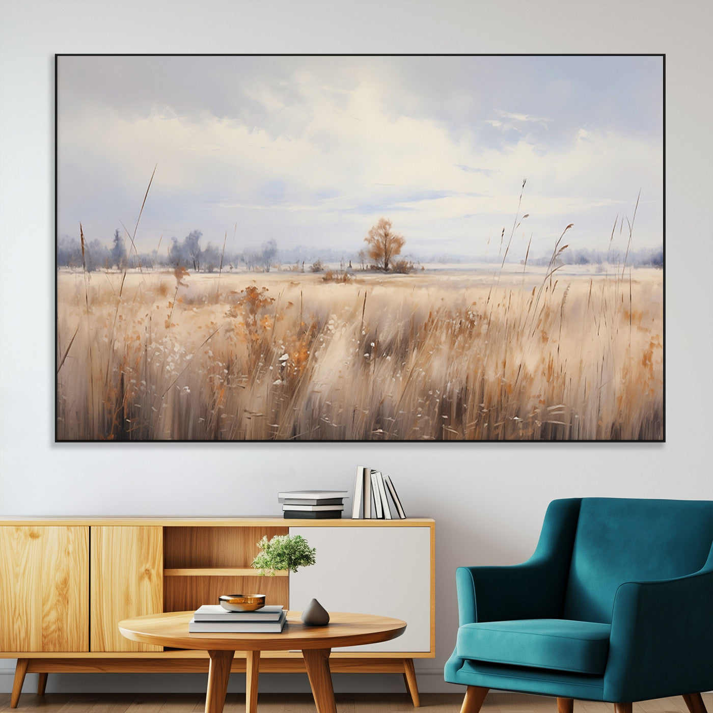 SEG-FC-51X34_Oversize - Golden Fields Wall Art Print Canvas – Serene Landscape of Nature’s Tranquility in Minimalist for