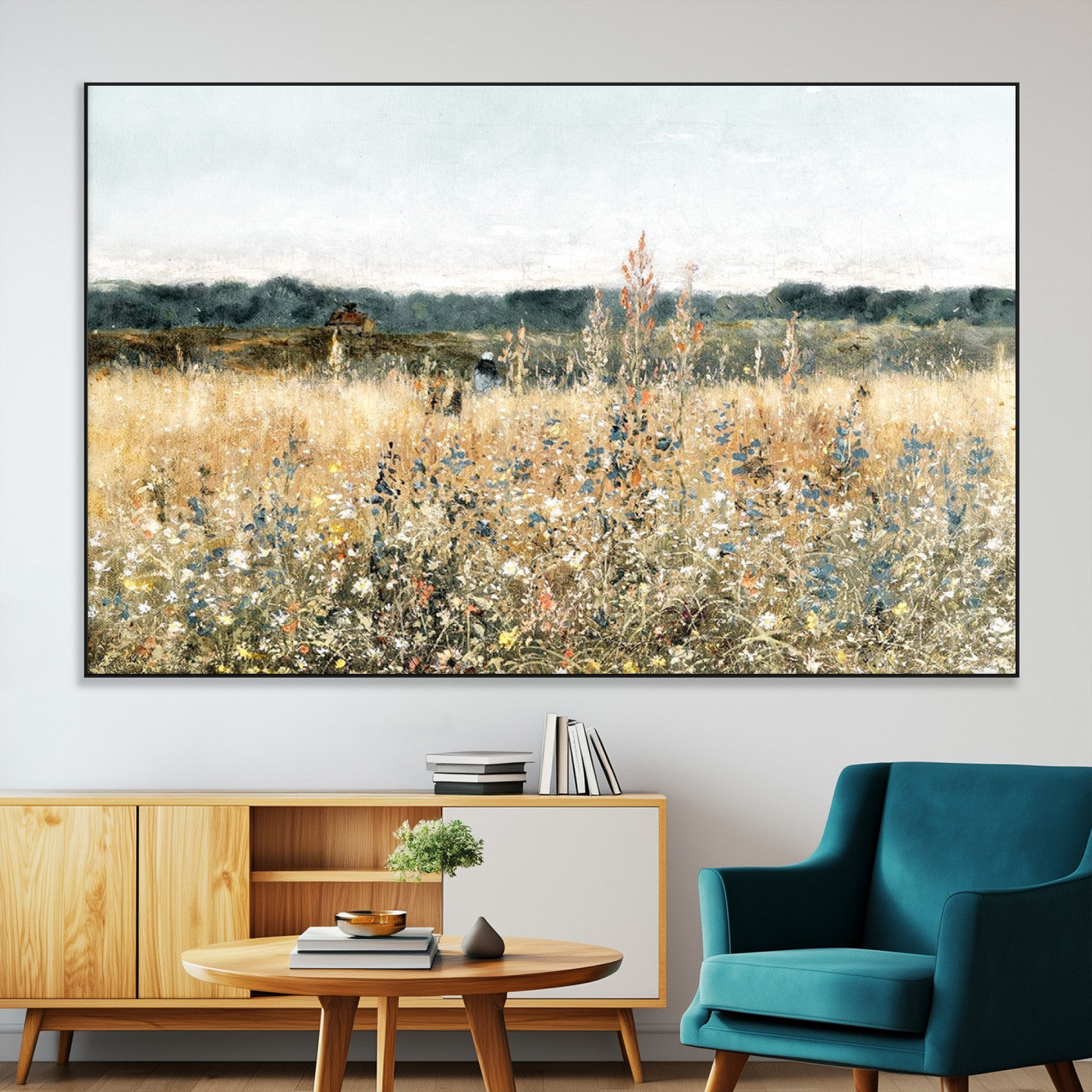 -Wildflower Field Wall Art Canvas | Nature-Inspired Landscape Canvas Print for Living Room or Office