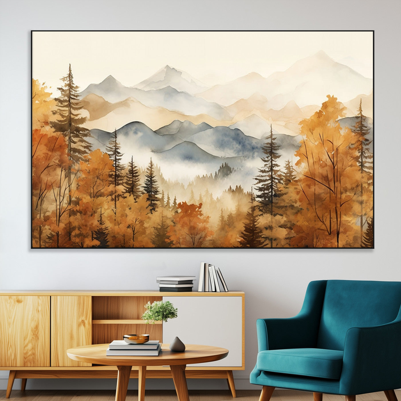 SEG-FC-51X34_Oversize - Golden Autumn Forest Wall Art Canvas | Mountain Landscape Canvas Print for Living Room or Bedroom |