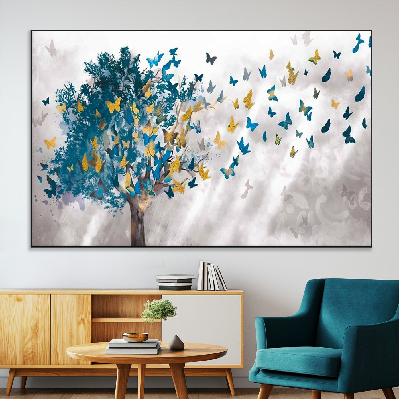 -Tree Butterfly Abstract Tree and Butterfly Wall Art Canvas Print