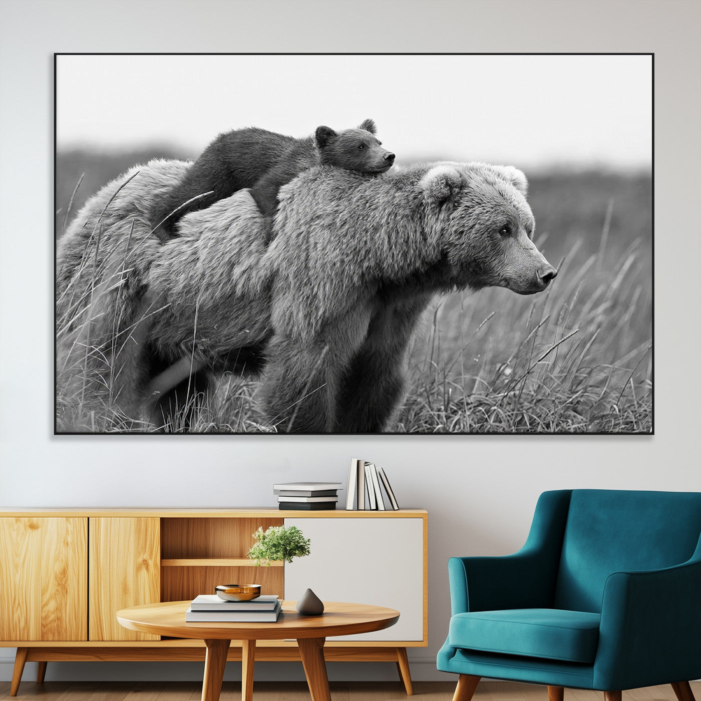 -Bear and Cub Wall Art Canvas | 399 Bear Cub Wildlife-Inspired Animal Art for Living Room or Office |