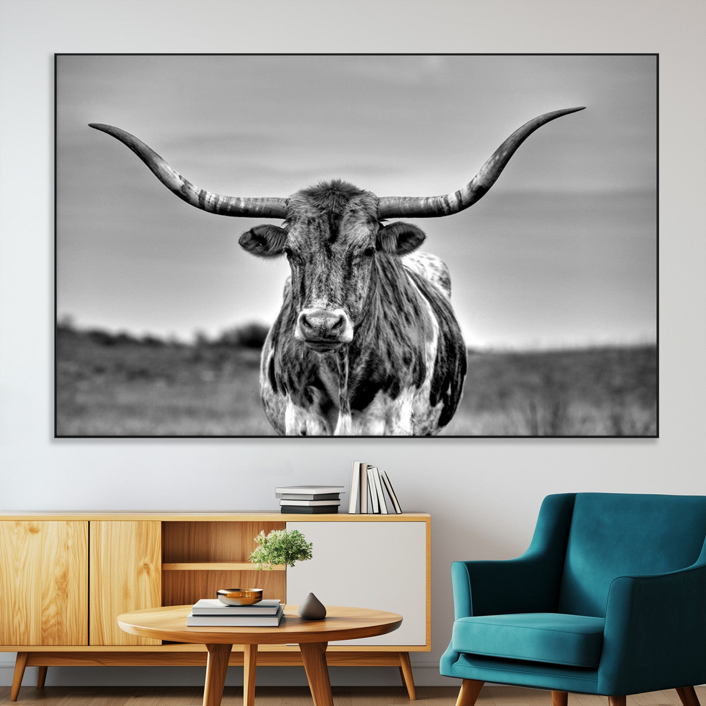 -Texas Longhorn Cow Wall Art, Texas Longhorn Canvas, Cattle Canvas Print