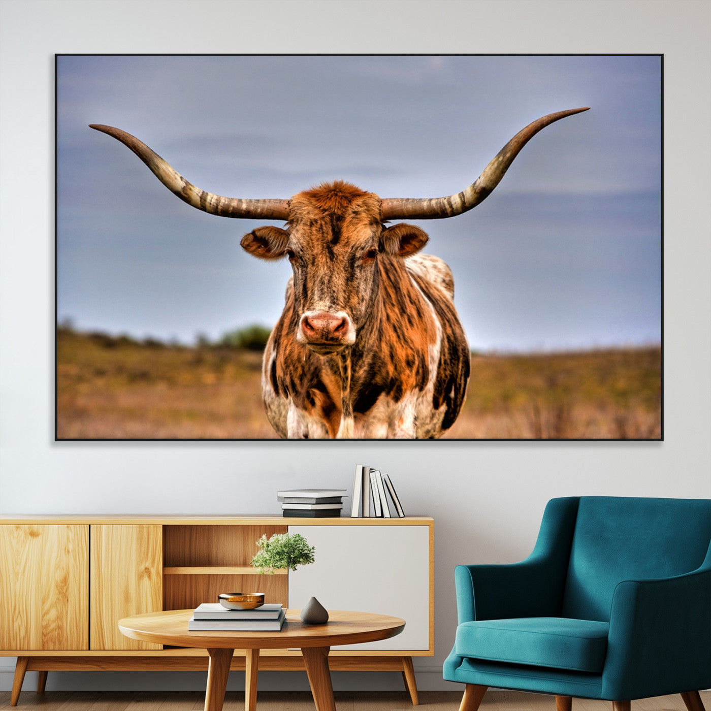 -Texas Longhorn Wall Art Print, Framed Longhorn Cow Wall Art