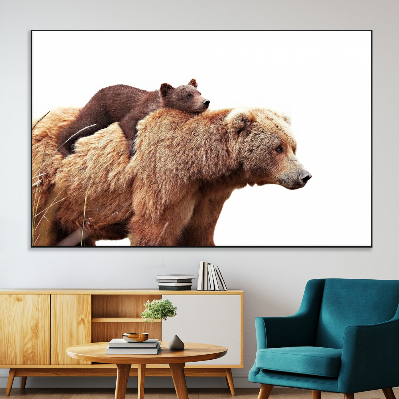 -Mother and Baby Bear Canvas Wall Art - Adorable Wildlife Animal Print, Cozy Rustic Decor for Living