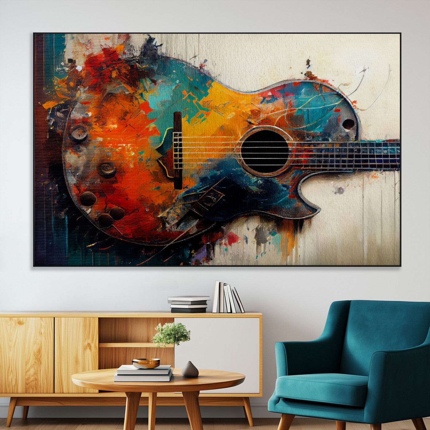 SEG-FC-51X34_Oversize - Abstract Guitar Wall Art Canvas | Vibrant Music-Inspired Art for Living Room or Studio | Colorful