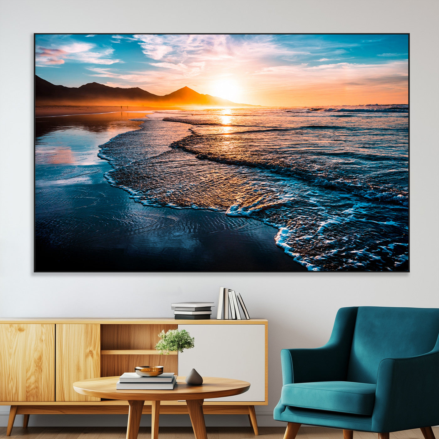 SEG-FC-51X34_Oversize - Beach Ocean Sunset on the Sea Wall Art Canvas, Beach Ocean Sunset Canvas Print