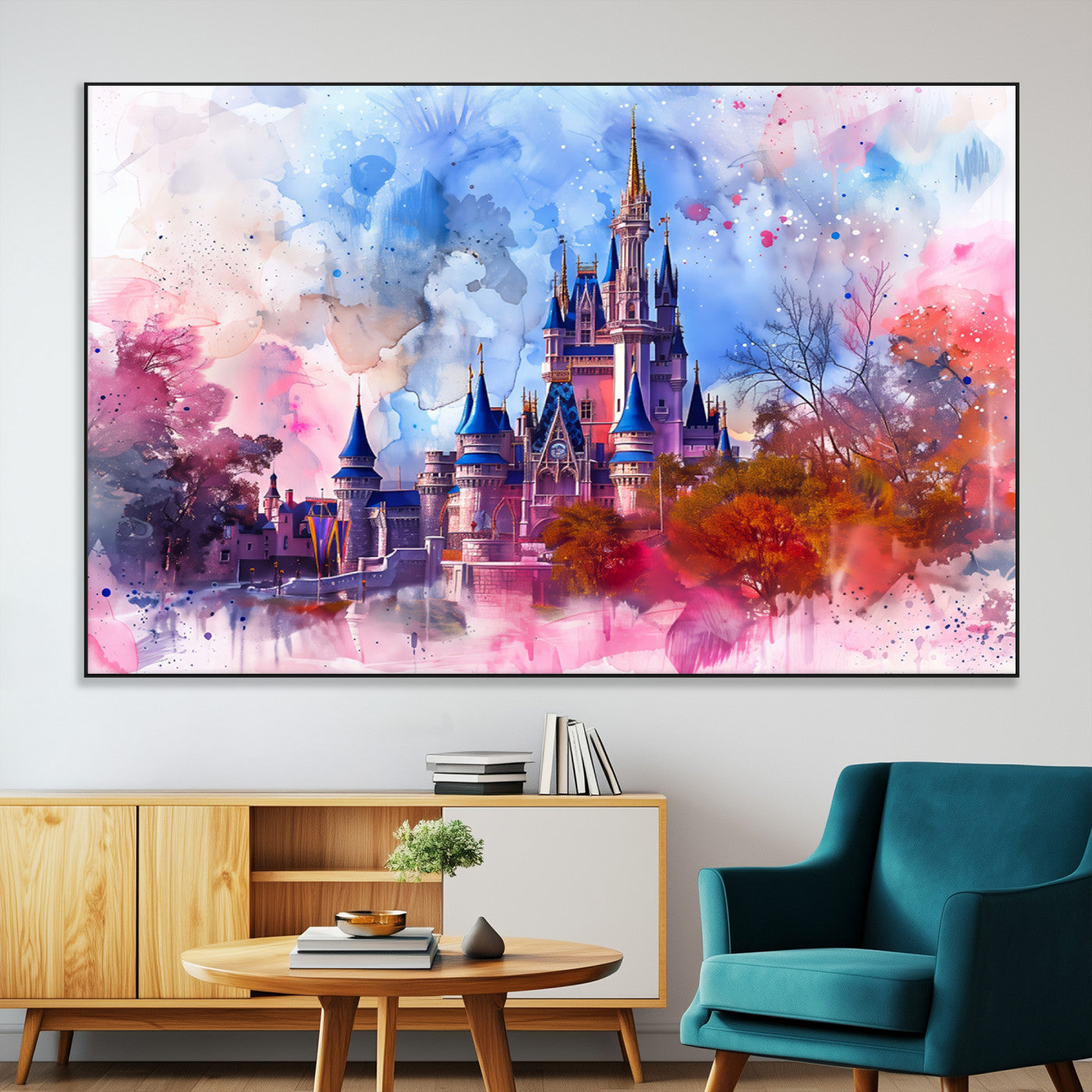 SEG-FC-51X34_Oversize - Disney Wall Art: Dreamy Watercolor Cinderella Castle Canvas Print