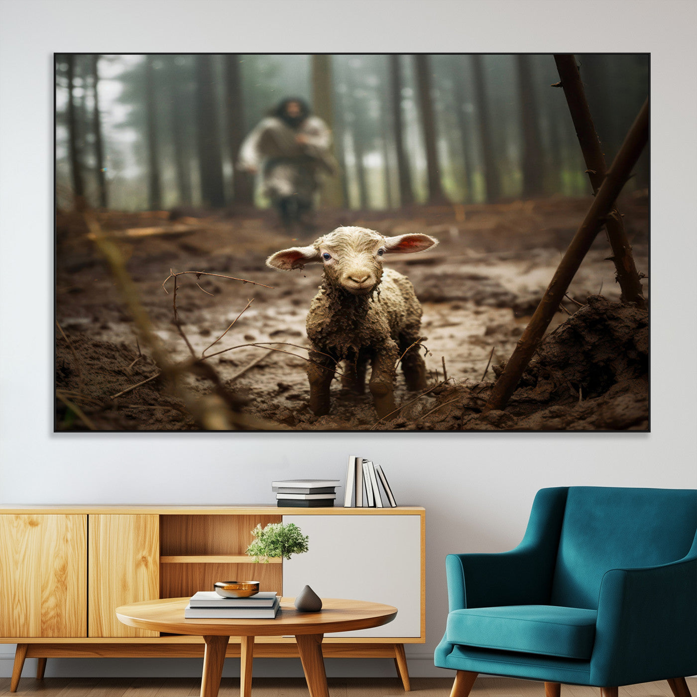 SEG-FC-51X34_Oversize - Jesus Running After a Lost Lamb Canvas Wall Art Print