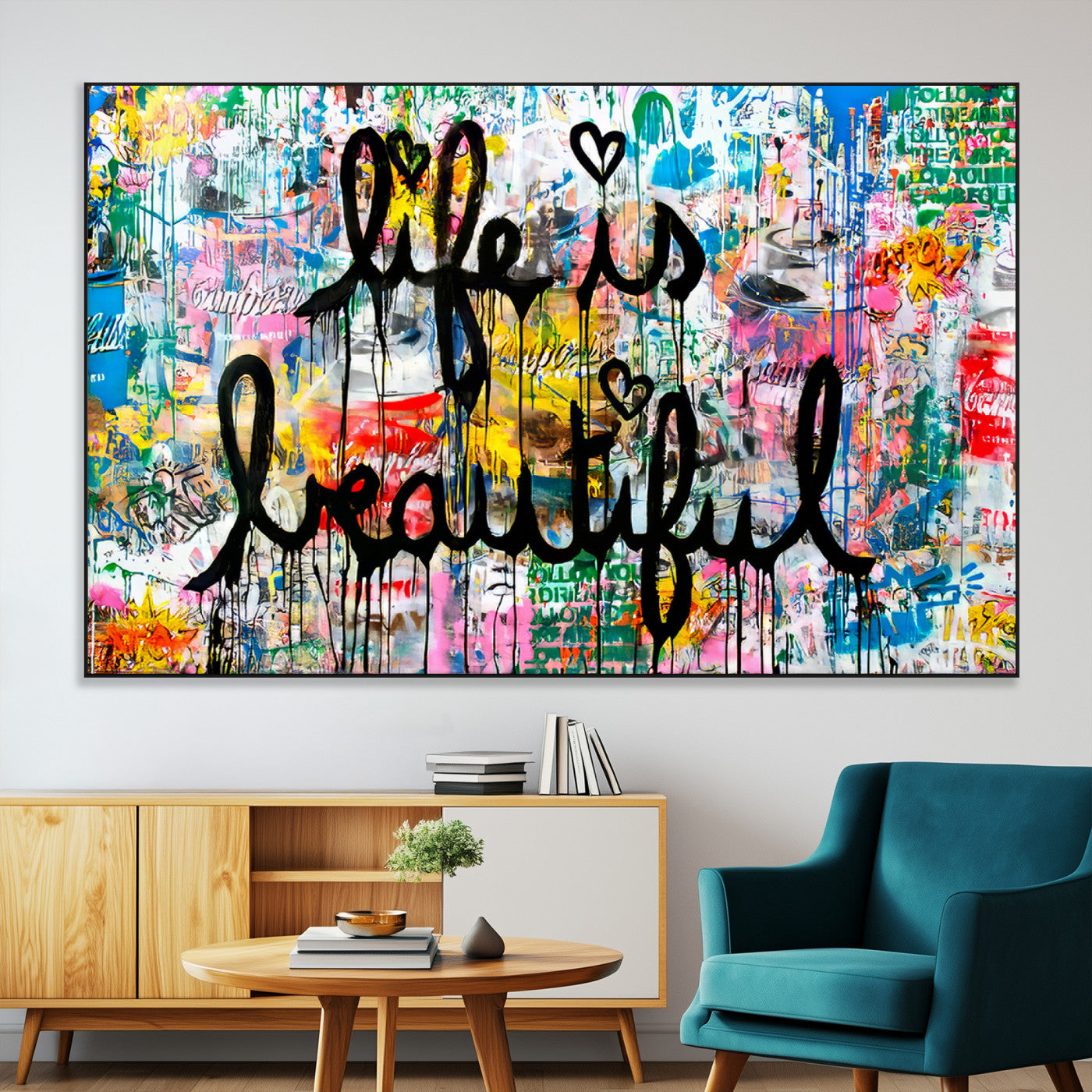 SEG-FC-51X34_Oversize - Life Beautiful Art Print - Banksy Graffiti Wall Art Canvas Print | Graffiti Wall Art Canvas Print