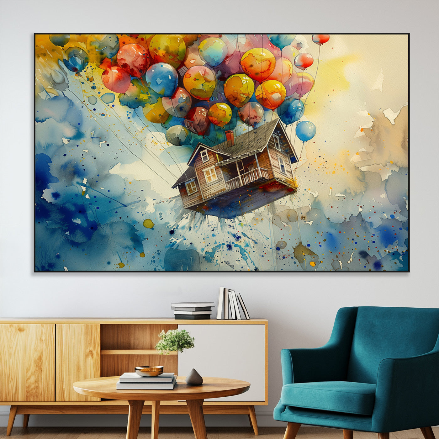 SEG-FC-51X34_Oversize - UP-Inspired Floating House with Balloons Canvas Art – Colorful 3-Panel Wall Decor for Living Room,
