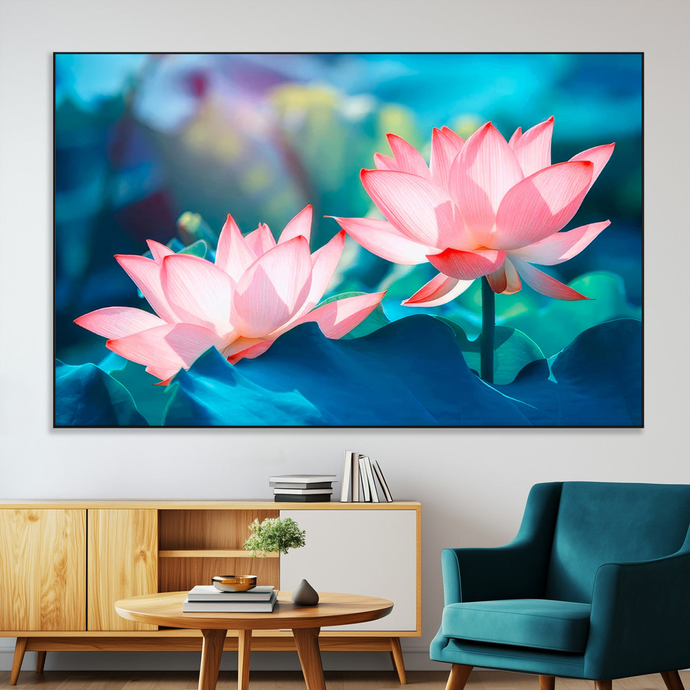 SEG-FC-51X34_Oversize - Pink Lotus Flower Canvas Wall Art | Vibrant Floral Wall Decor for Living Room, Office, or Bedroom |