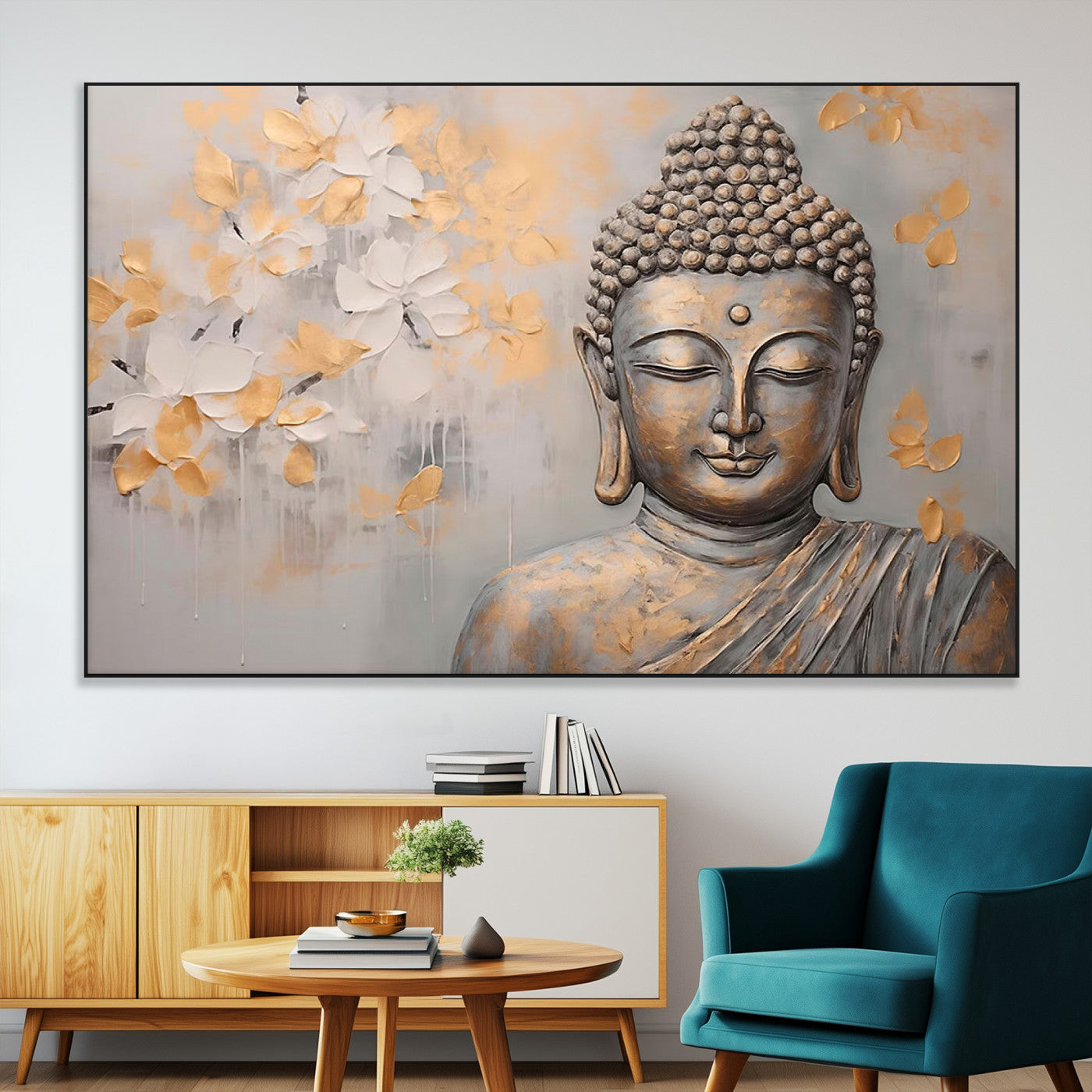 SEG-FC-51X34_Oversize - Abstract Buddha Statue Wall Art Canvas Print - Modern Meditation Decor for Living Room, Office, Yoga
