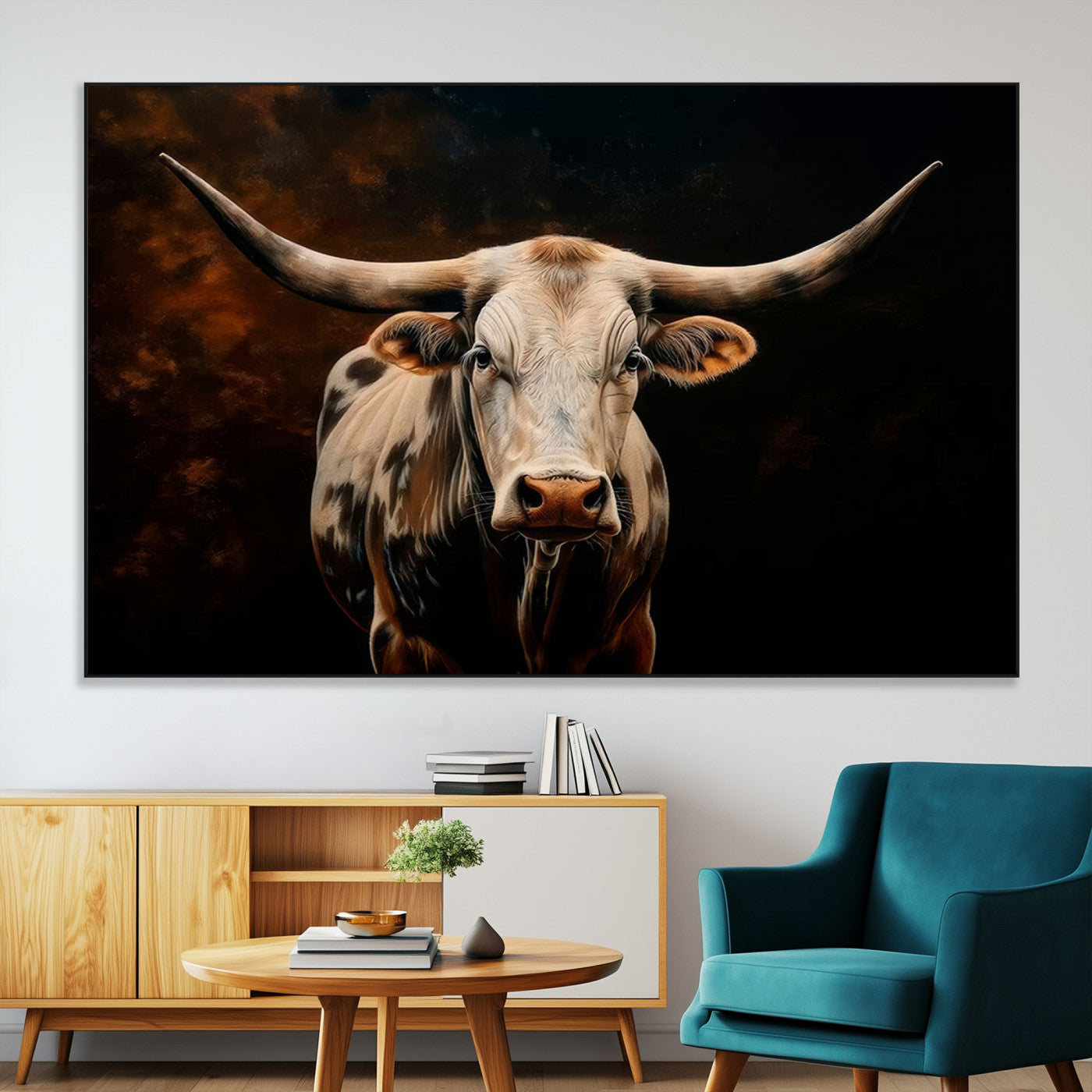 -Texas Longhorn Wall Art | 3-Panel Large Texas Longhorn Canvas Print for Living Room, Office, or