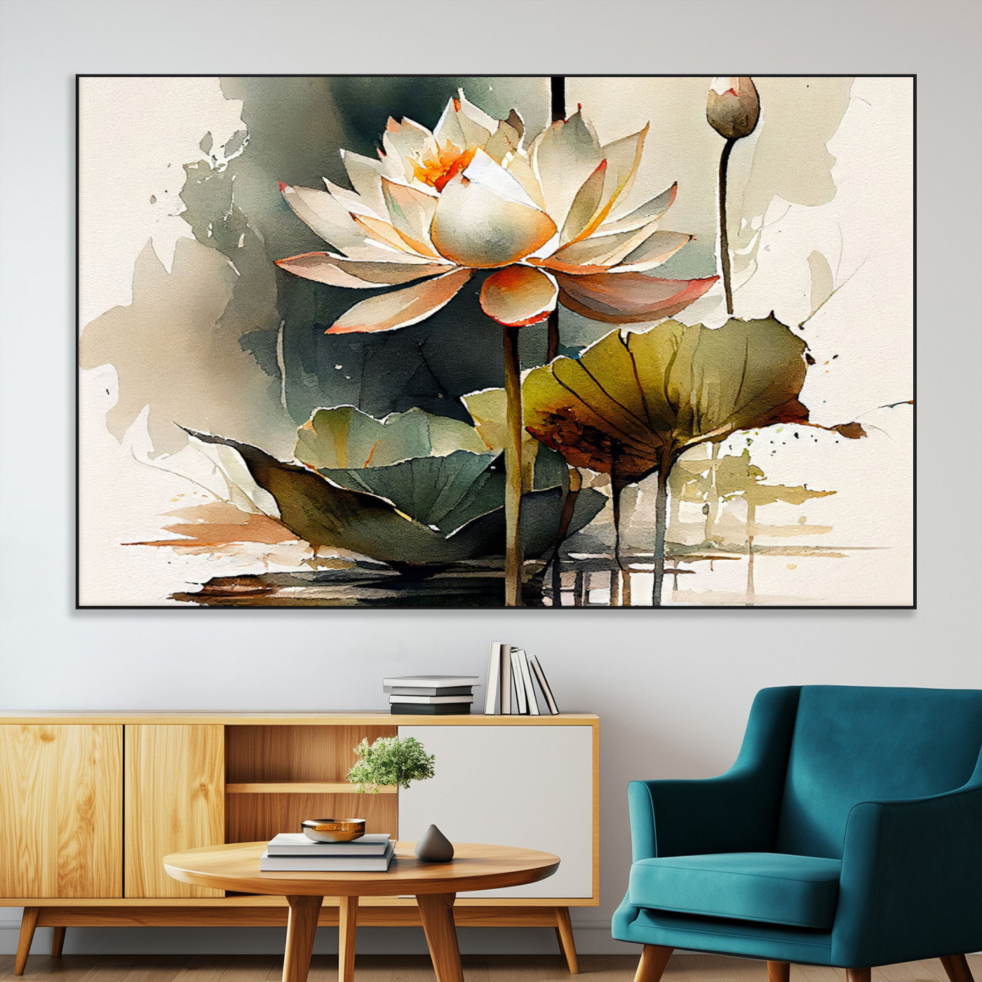 SEG-FC-51X34_Oversize - Lotus Flower Watercolor Canvas Print – A Symbol of Serenity and Growth, Captured in Soft Watercolors
