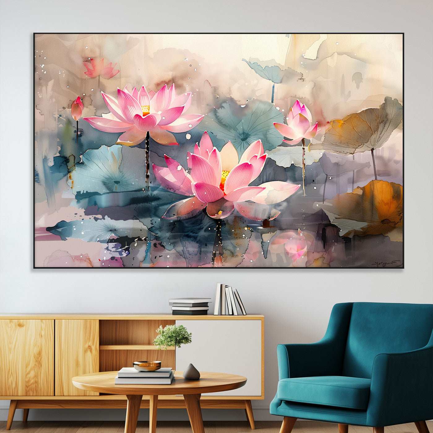 SEG-FC-51X34_Oversize - Lotus Flower Wall Art | 3-Panel Giclee Canvas Print of Pink Lotus Blossoms for Living Room, Bedroom,