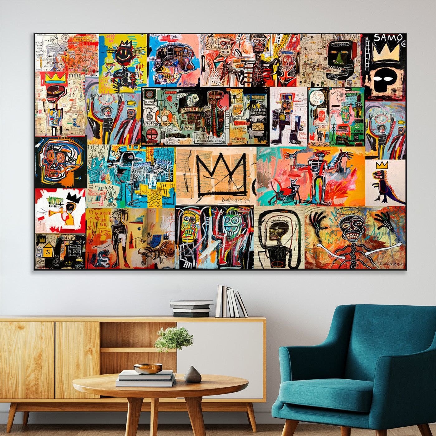 SEG-FC-51X34_Oversize - Abstract Art Collage Wall Art Canvas Print – Framed, Ready to Hang, Urban Graffiti Style