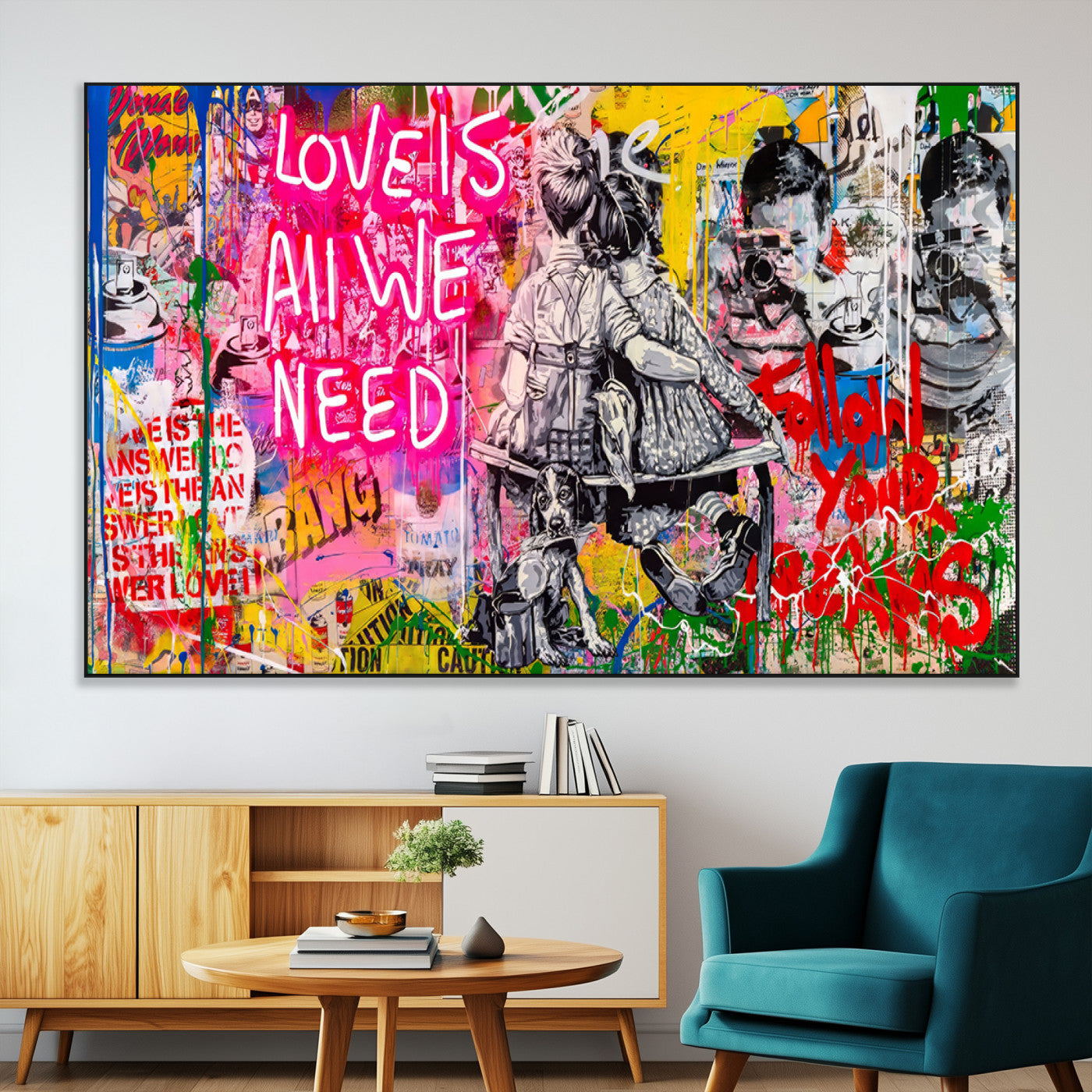 SEG-FC-51X34_Oversize - Follow Your Dreams & Love is All We Need Graffiti Street Art Triptych | Colorful Urban Wall Art