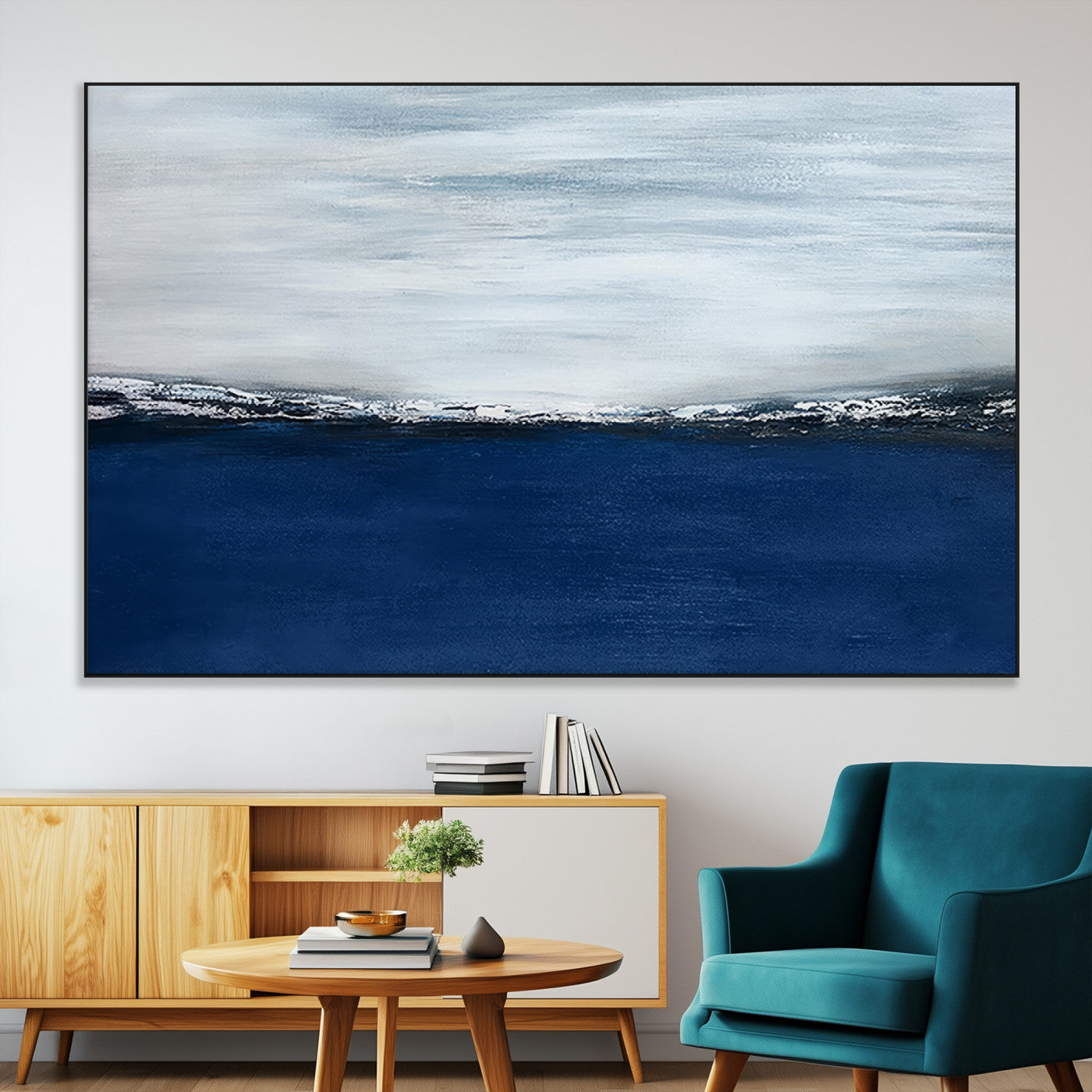 -Navy Blue Abstract Wall Art Canvas Print
