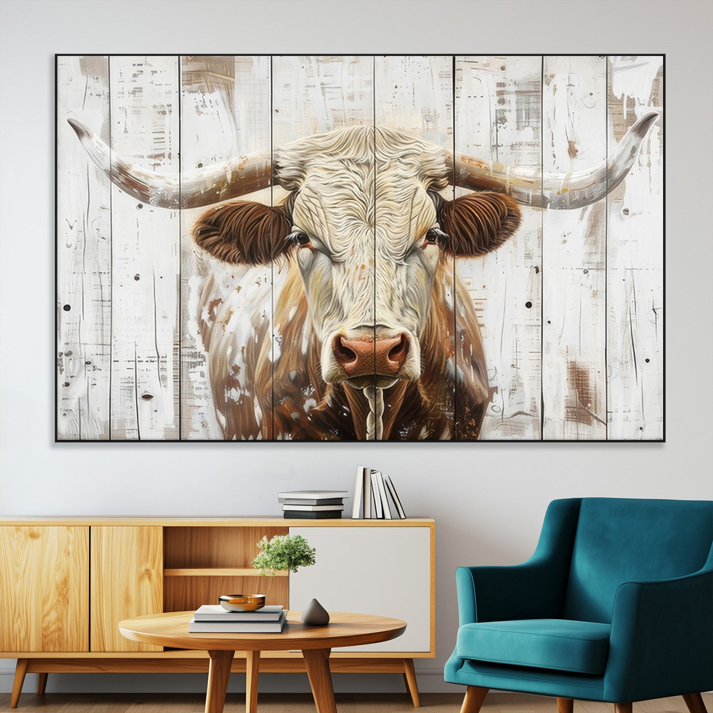 -Rustic Longhorn Bull Wall Art Canvas Set – Western-Inspired Farmhouse Décor - Ready to Hang