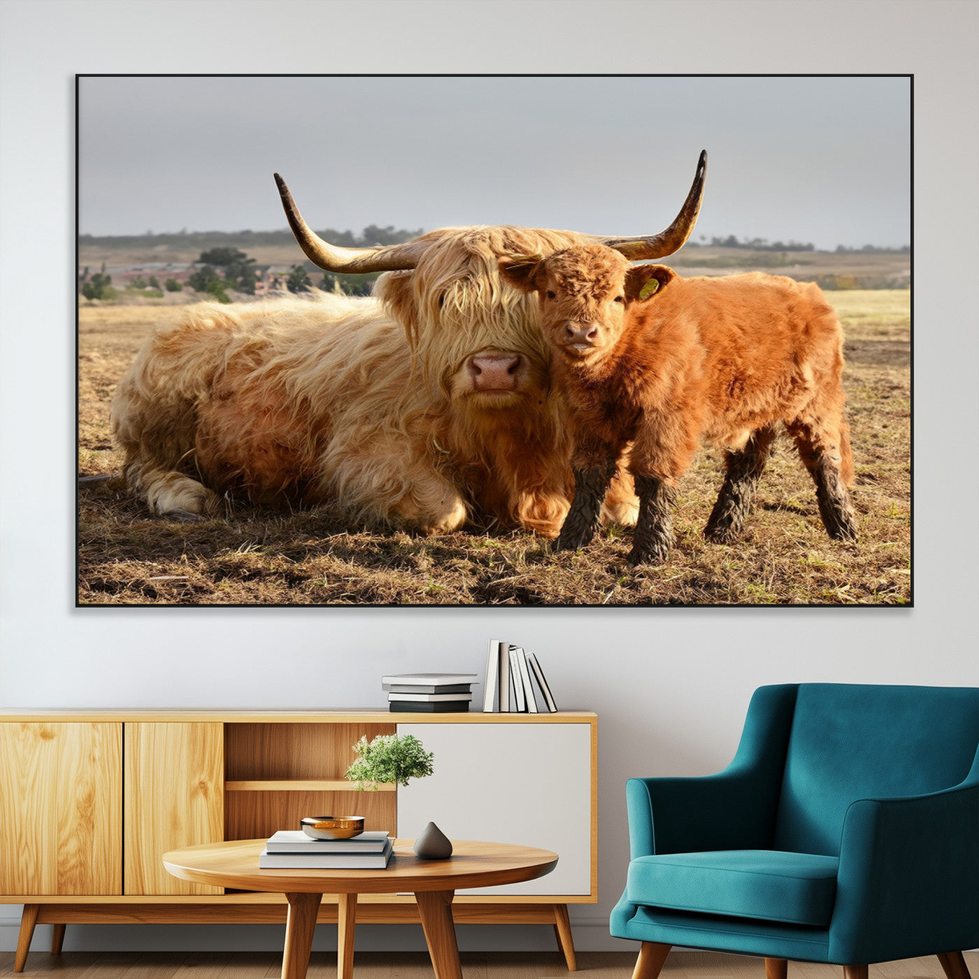SEG-FC-51X34_Oversize - Highland Cow Canvas Wall Art Animal Print for Farm House Decor