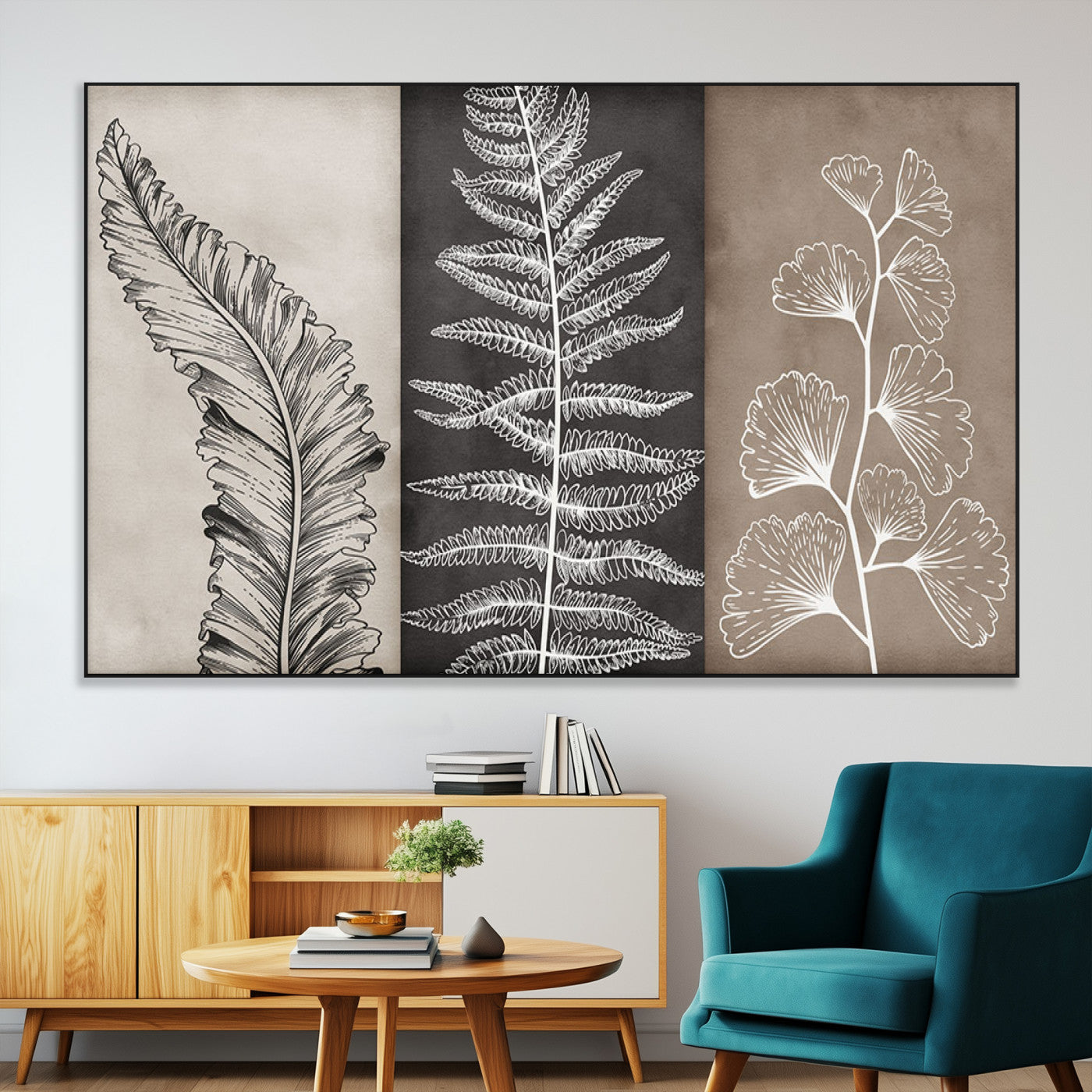 SEG-FC-51X34_Oversize - Minimalist Botanical Wall Art Canvas Print, Framed and Ready to Hang - Nature Art Print for Home