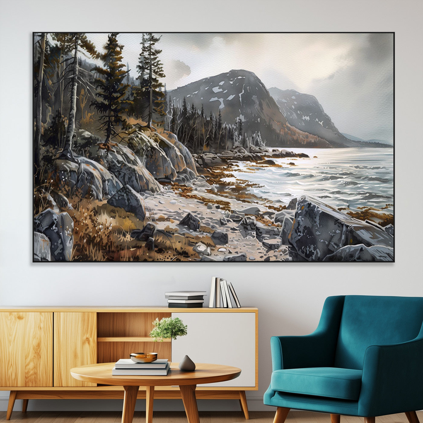 -Serene Coastal View of Acadia National Park - Stunning 3-Panel Wall Art Canvas Print, Framed, Ready