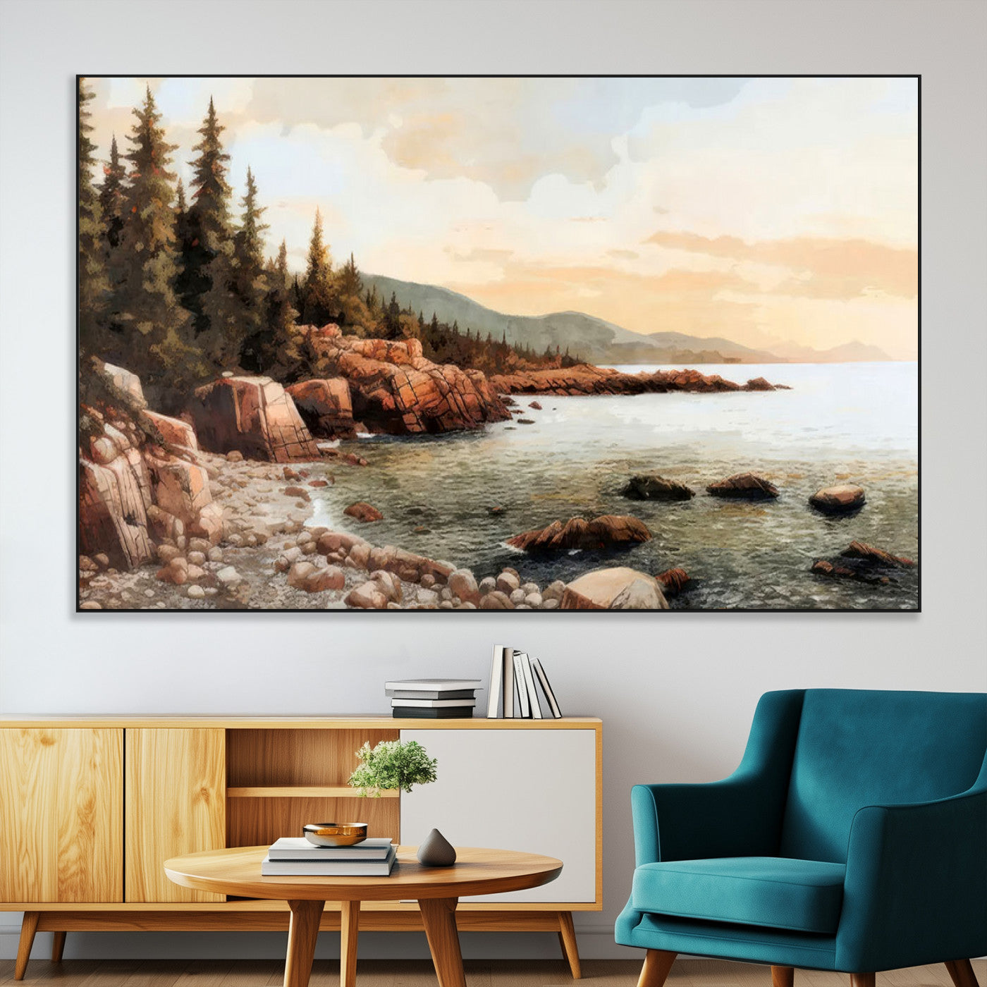 SEG-FC-51X34_Oversize - Serene Coastal View of Acadia National Park Wall Art - Stunning 3-Panel Wall Art Canvas Print,