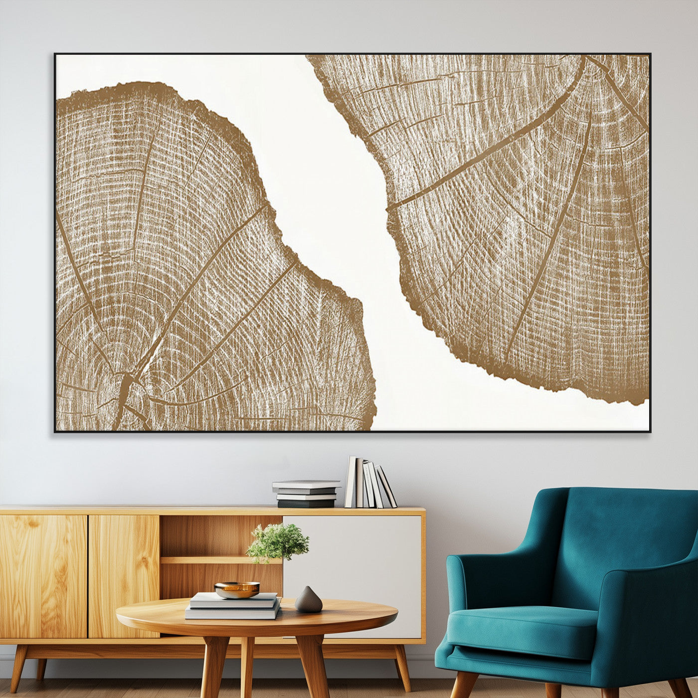 -Rustic Brown Tree Ring Wall Art Canvas Print – Framed and Ready to Hang – Elegant Nature-Inspired