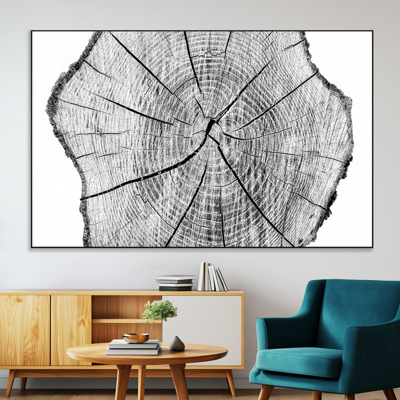 -Rustic Tree Ring Wall Art Canvas Print – Framed and Ready to Hang – Perfect for Nature-Inspired and