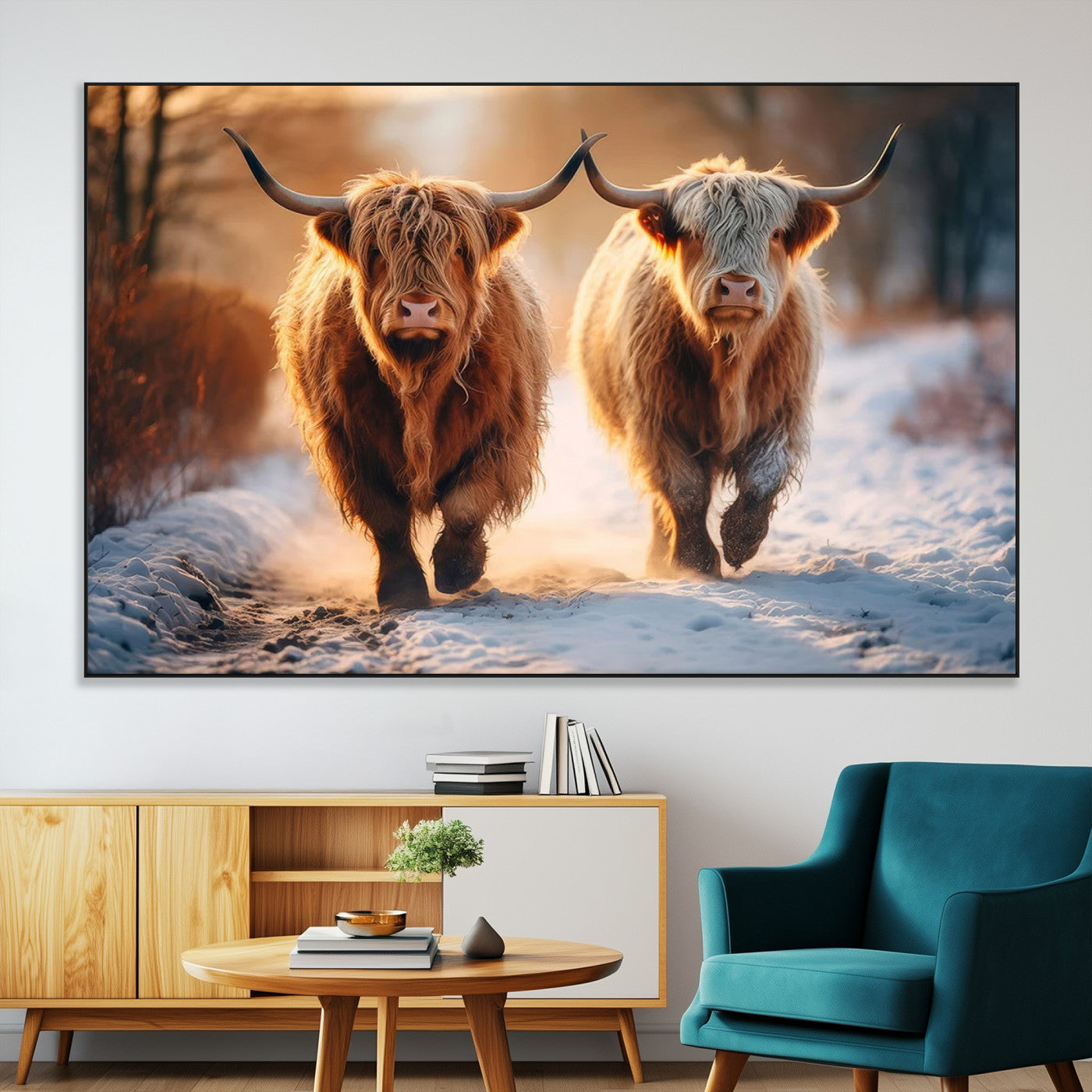 SEG-FC-51X34_Oversize - Scottish Highland Cow Horn Farm Wall Art Canvas Print