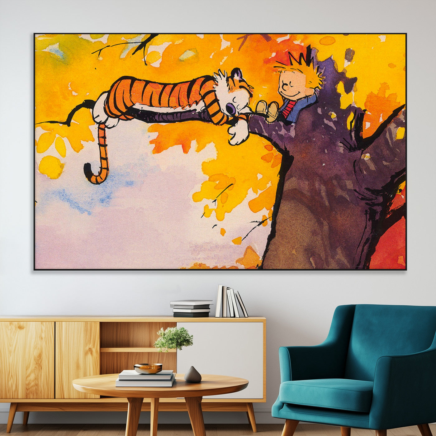 SEG-FC-51X34_Oversize - Calvin and Hobbes Tree Scene Canvas Print | 3 Panel Large Wall Art for Living Room or Kid’s Room,