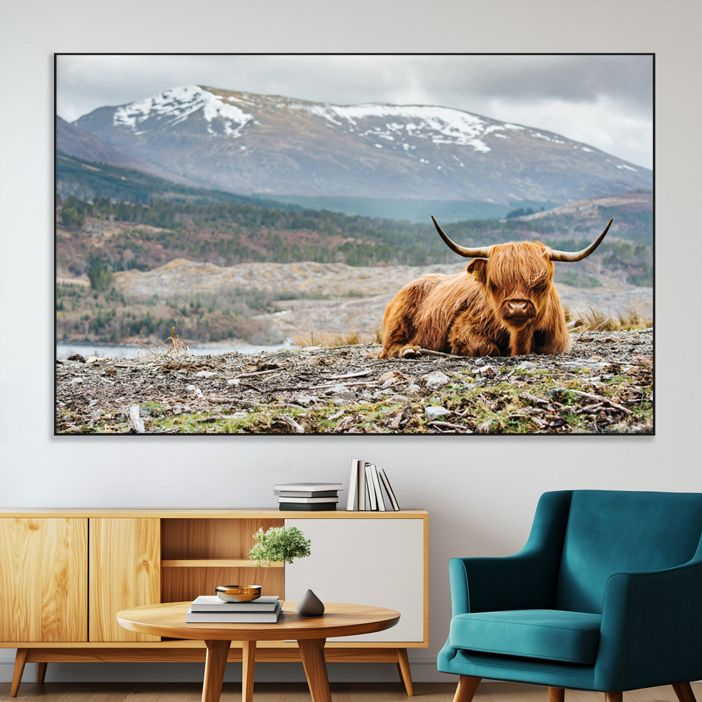 -Highland Cow Horn Farm Wall Art Canvas Print