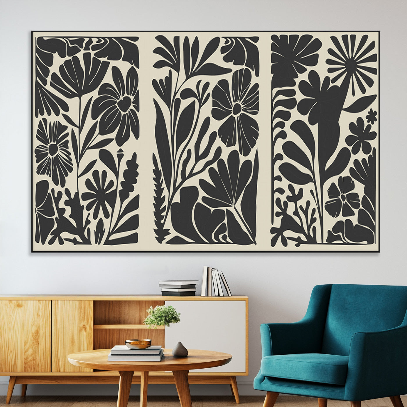 SEG-FC-51X34_Oversize - Modern Botanical Wall Art - Floral Black and White Canvas Print, Framed, Ready to Hang