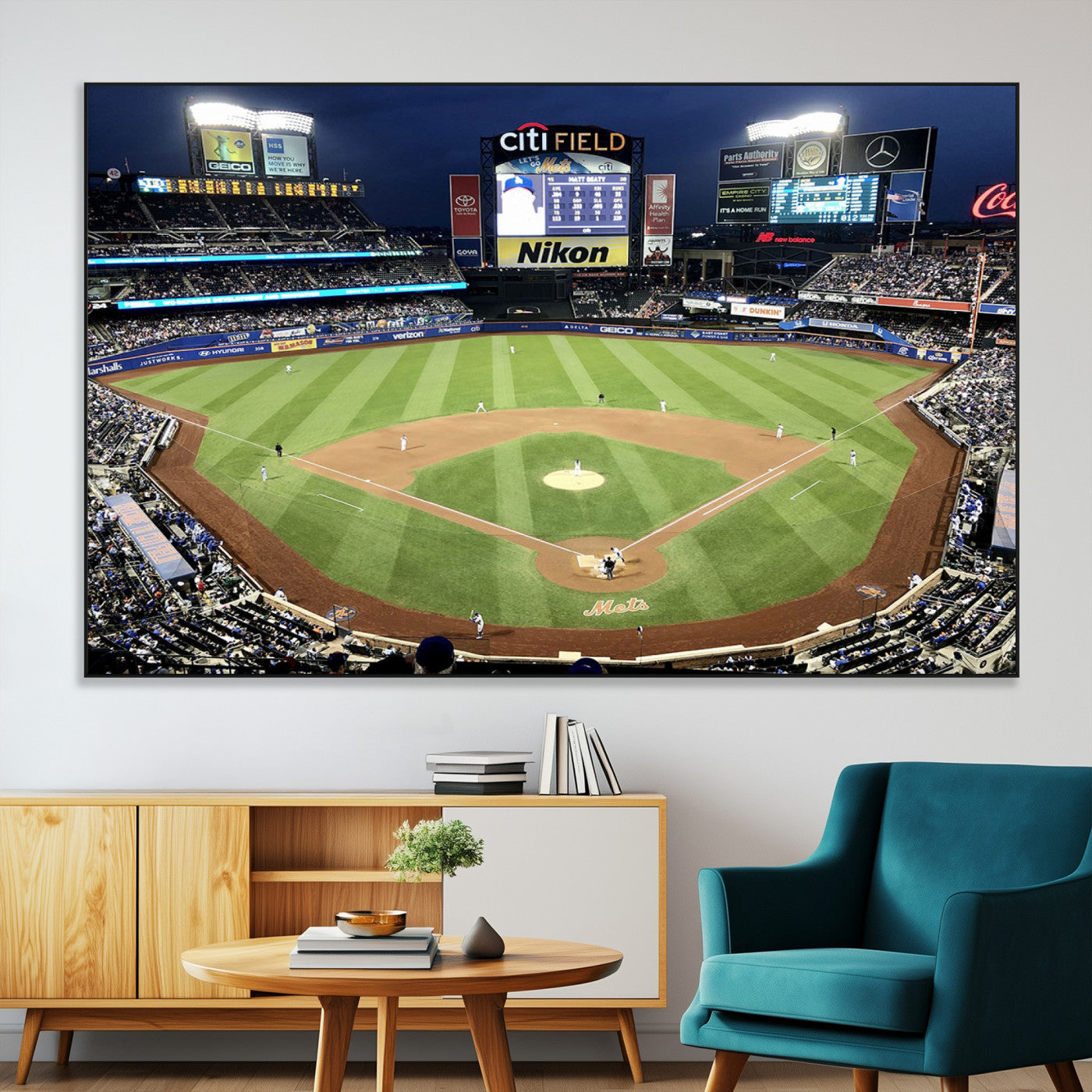 -Citi Field Wall Art Print | 3-Panel New York Mets Baseball Stadium Canvas Print | Framed Sports