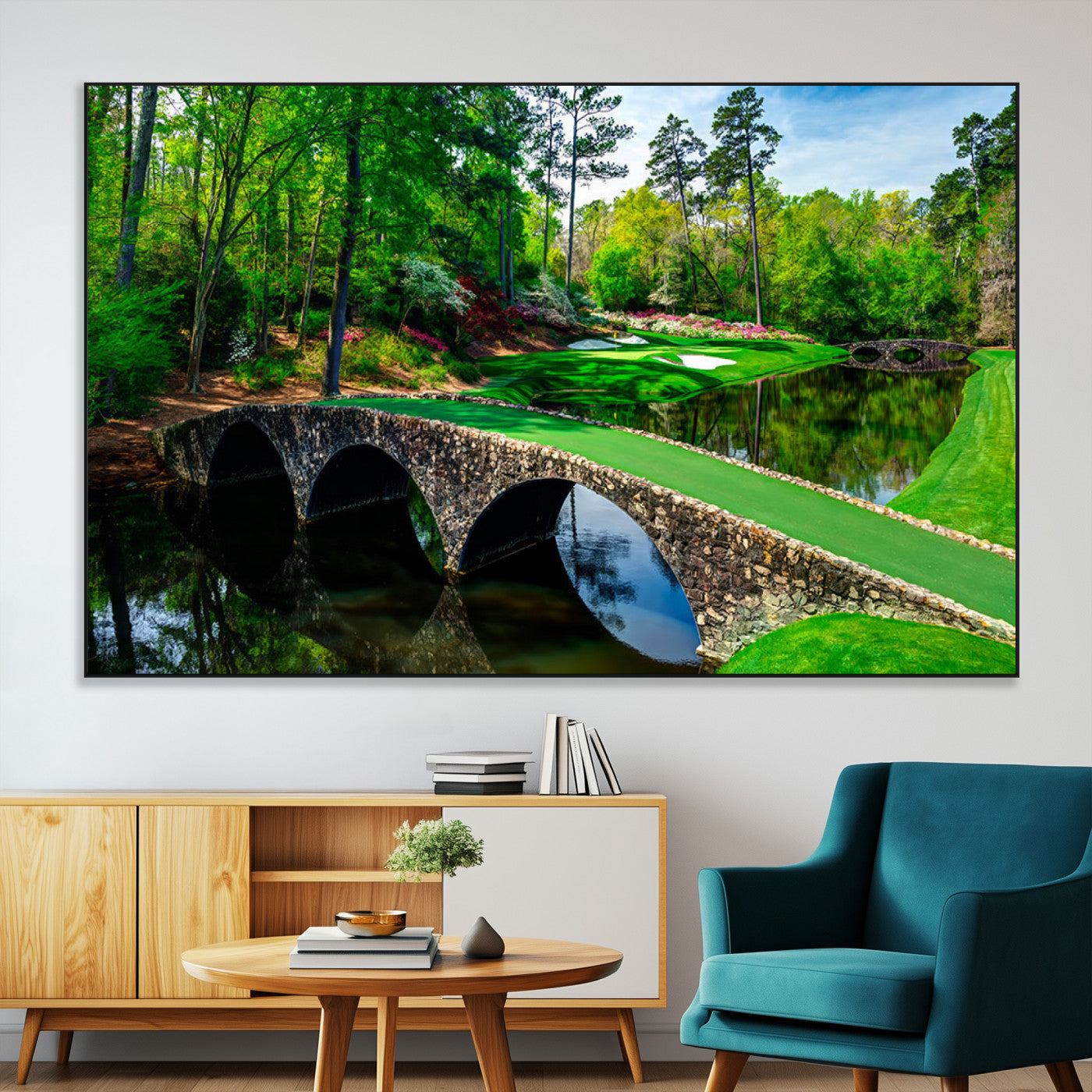 SEG-FC-51X34_Oversize - Augusta National Golf Club Wall Art - Panoramic Bridge & Lush Greenery – Premium Framed,