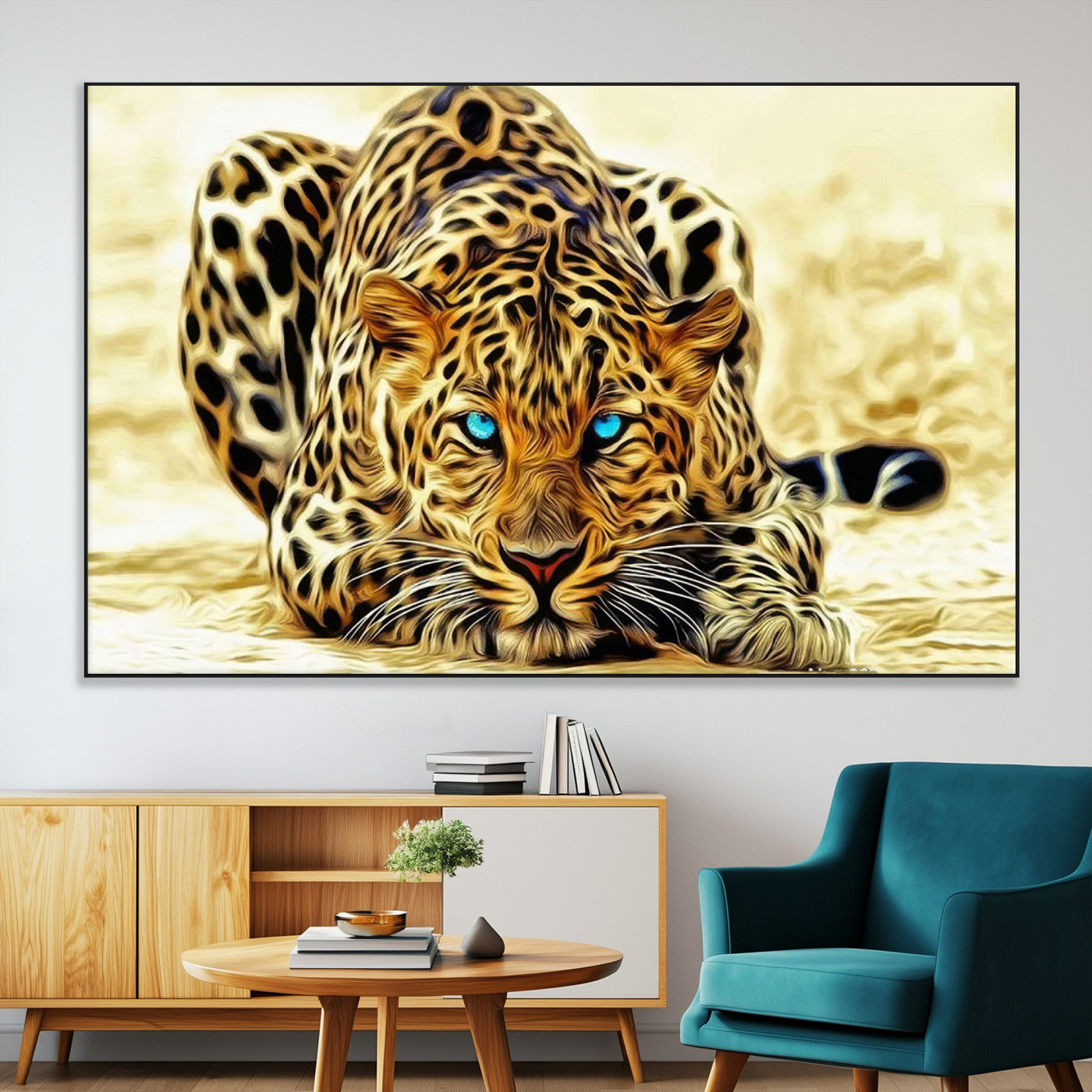 -Blue-Eyed Leopard Canvas Wall Art - Framed Animal Print Ready to Hang - Fierce and Bold Decor for