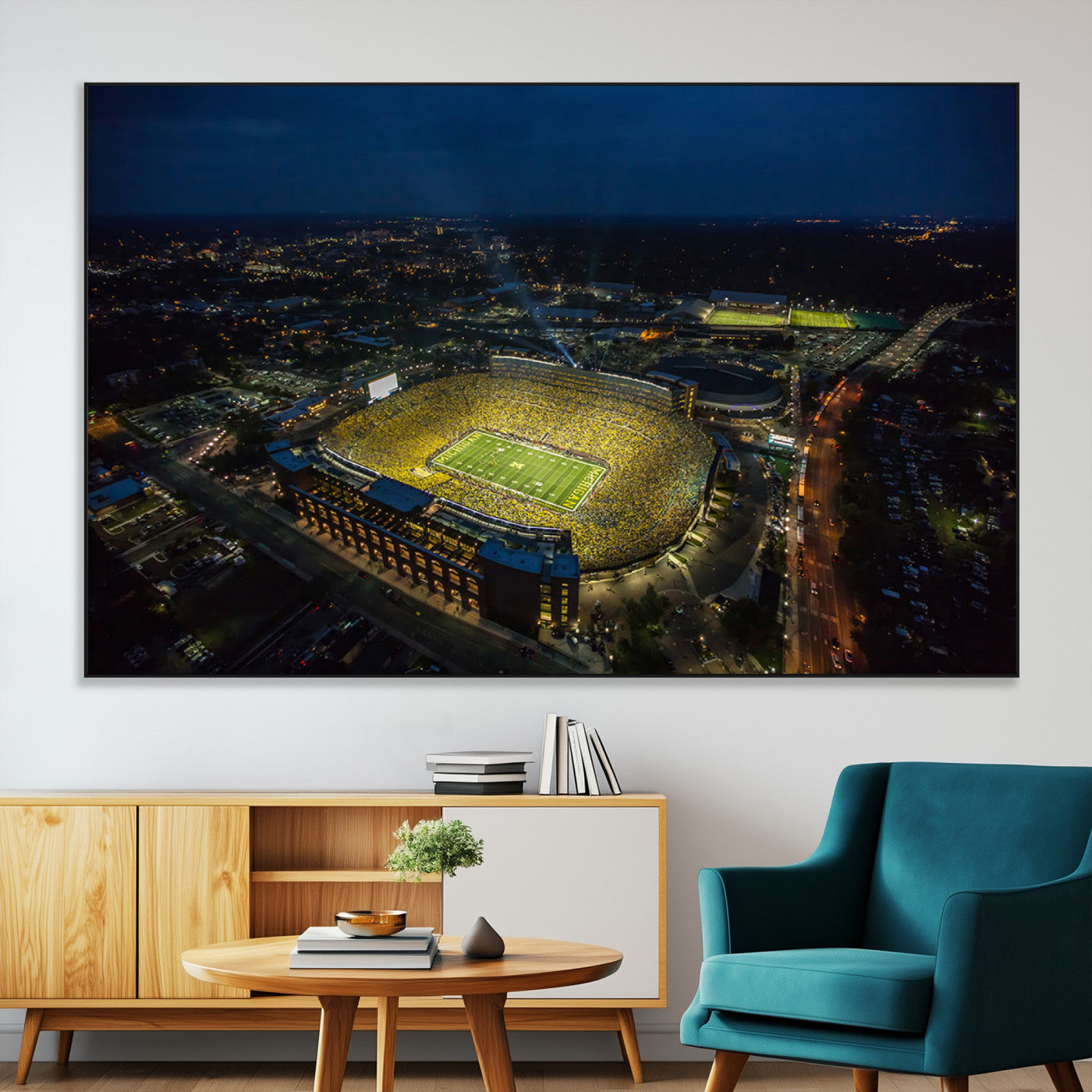 -Michigan Wolverines Football Team Print - Michigan Stadium Wall Art Canvas Print