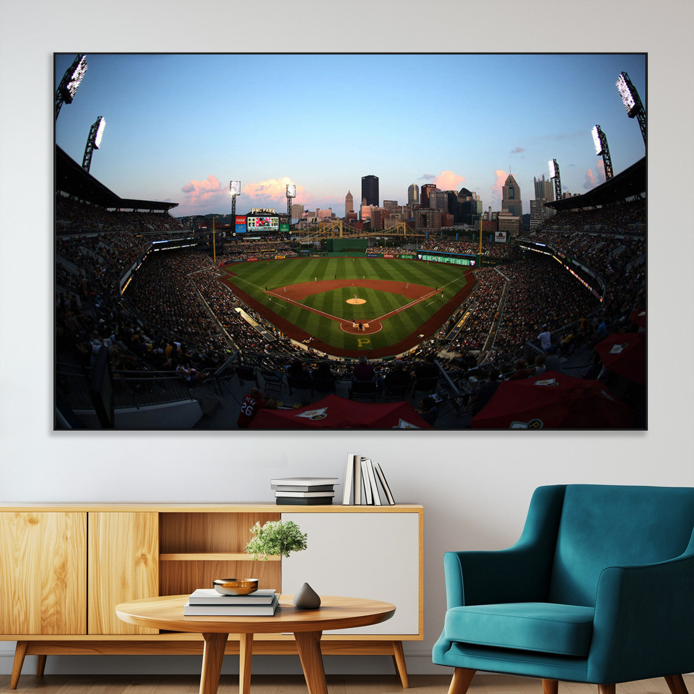 -PNC Park Evening Game Triple Canvas Wall Art - Pittsburgh Pirates MLB Match - PNC Park Stadium Wall