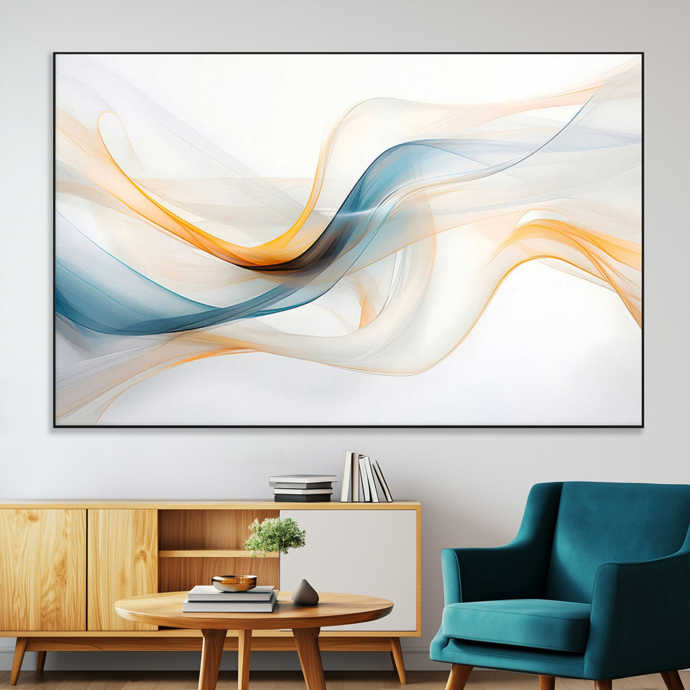 SEG-FC-51X34_Oversize - Decorative Turquoise Abstract Wave Wall Art Canvas Print