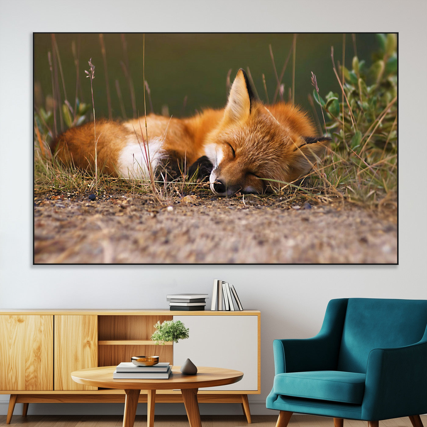 -Sleeping Fox Wall Art Canvas Print, Farmhouse Wall Decor and Animal Wall Art Print
