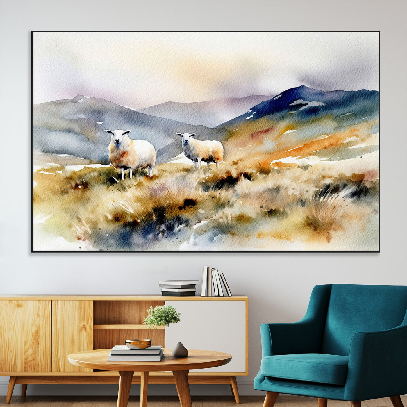 -Watercolor Sheep for Farmhouse Decor Wall Art Canvas Print, Mountain Wall Art Print