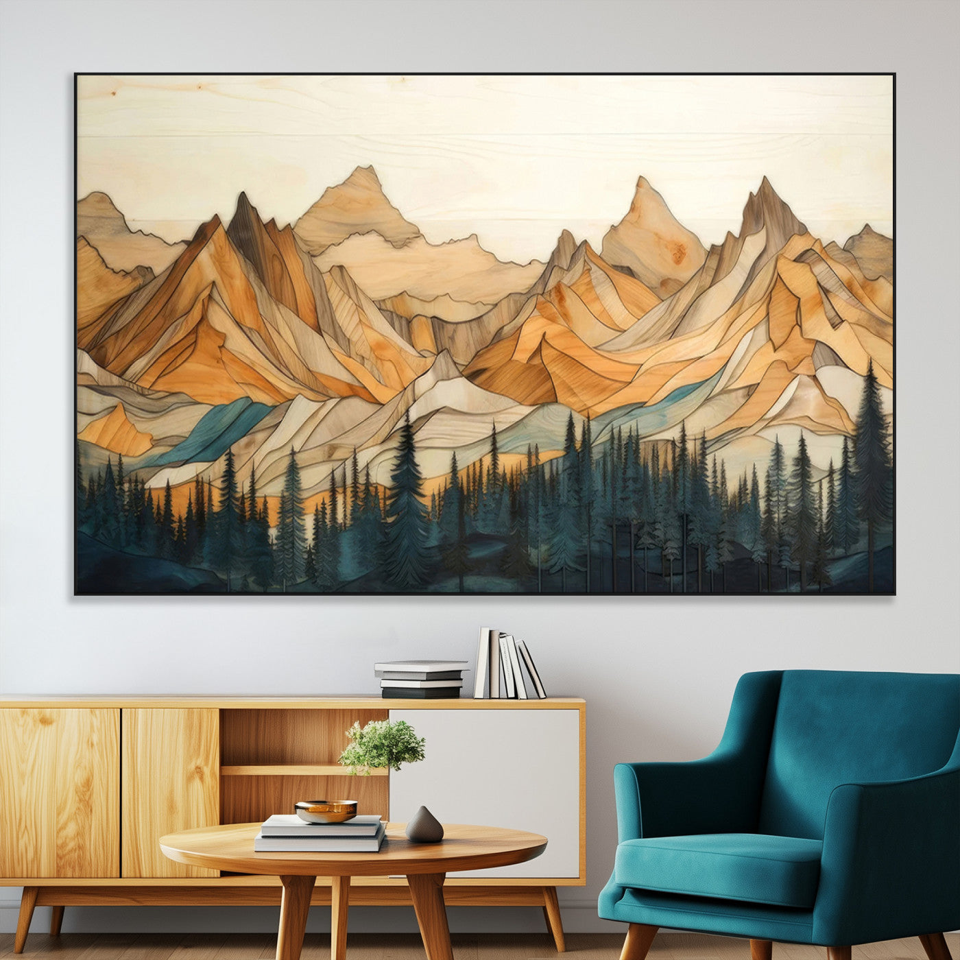 -Rustic Wood Mountain Wall Art Print | Triptych Giclee Print Featuring Handcrafted Forest and