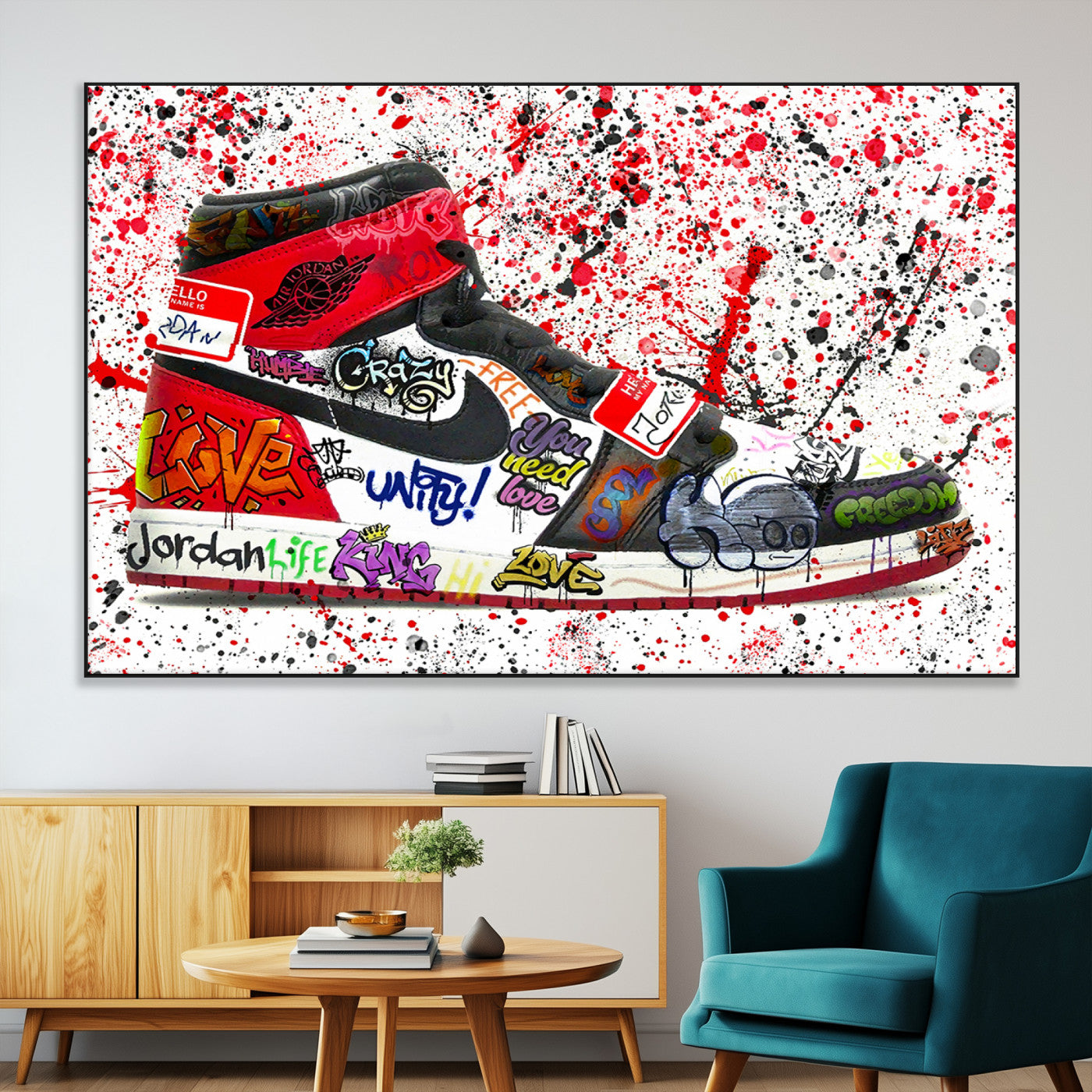 SEG-FC-51X34_Oversize - Jordan Shoes Graffiti Wall Art Canvas Print- Jordan Graffiti Canvas Wall Art - Framed Perfect for Sneaker heads and Urban Art Lovers